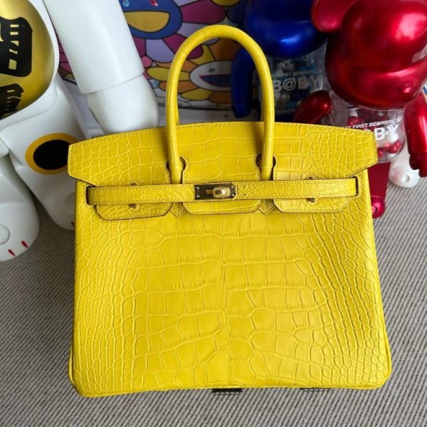 H BIRKIN ALLIGATOR MATTE M9 MARIGOLD YELLOW GOLD HARDWARE 25CM