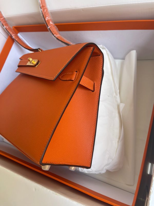 H KELLY SELLIER EN DESORDRE EPSOM GOLD-TONED HARDWARE ORANGE 25CM