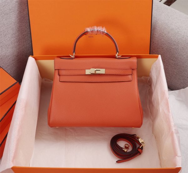 H KELLY ORANGE SELLIER ROUGE EPSOM GOLD HARDWARE 28CM