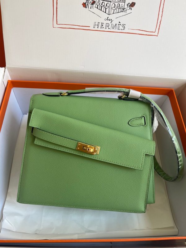 H KELLY SELLIER EN DESORDRE EPSOM GOLD-TONED HARDWARE GREEN 25CM