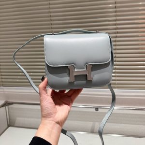 H CONSTANCE LEATHER BAG GREY 18CM