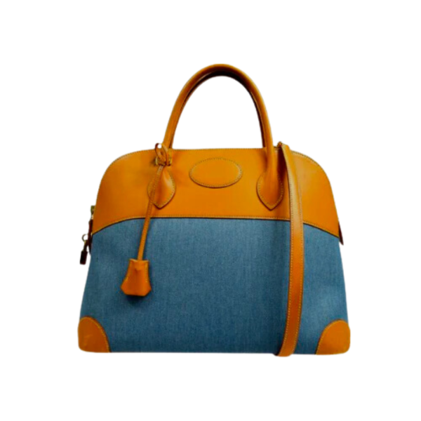 H VINTAGE BOLIDE 31 CANVAS LEATHHER BAG DENIM 31CM