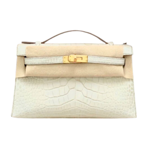 H MINI KELLY POCHETTE CROCODILE GOLD TONED HARDWARE WHITE 22CM