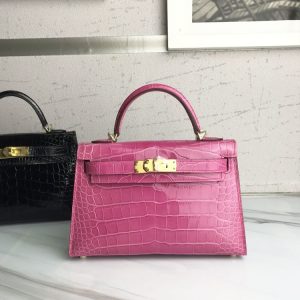 H MINI KELLY POCHETTE CROCODILE GOLD TONED HARDWARE PURPLE 22CM