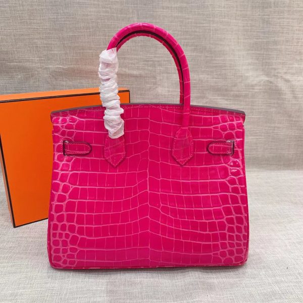 H BIRKIN 25 CROCODILE GOLD-TONED HARDWARE DARK PINK 25CM