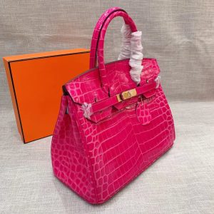 H BIRKIN 30 CROCODILE GOLD-TONED HARDWARE DARK PINK