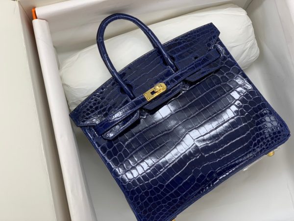 H BIRKIN 25 CROCODILE GOLD-TONED HARDWARE DARK BLUE 25CM