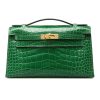 H MINI KELLY POCHETTE CROCODILE GOLD TONED HARDWARE GREEN 22CM