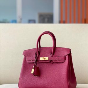 H BIRKIN 25 TOGO RED WINE LEATHER GOLD HARDWARE 25CM